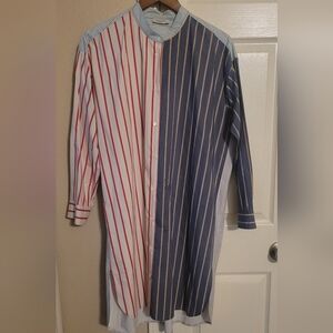 Rosso35 Sky Blue and Tan Striped Top
